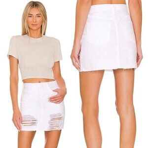NEW L'agence Jolene Distressed Raw Hem Denim Mini Skirt Women's White Size: 23
